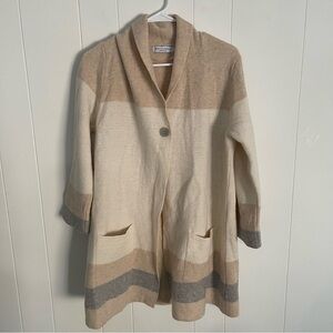 Bianco & Blu Beige Wool Blend Cardigan Size L Striped Warm Layer